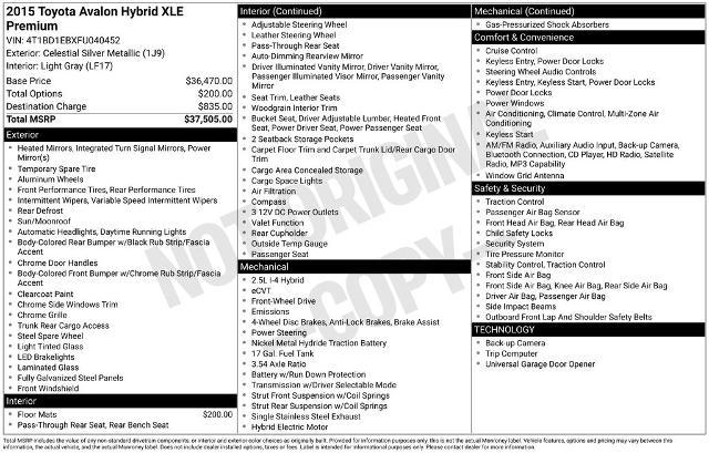2015 Toyota Avalon Hybrid XLE Premium
