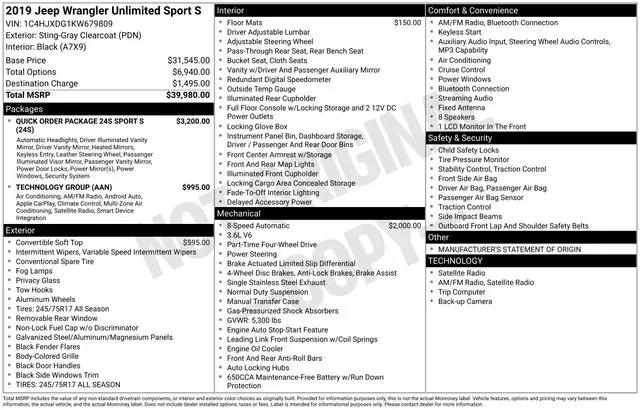 2019 Jeep Wrangler Unlimited Sport S 4x4