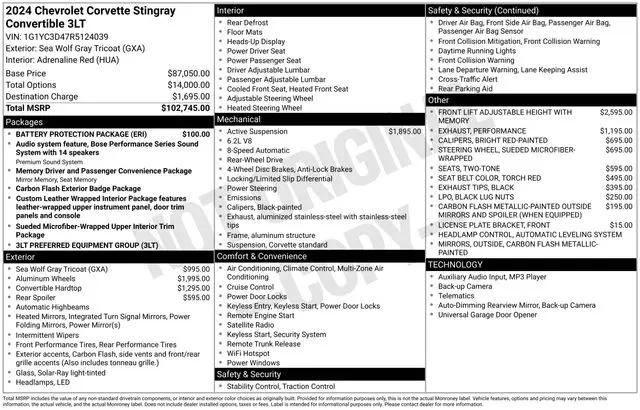 2024 Chevrolet Corvette Stingray RWD Convertible 3LT