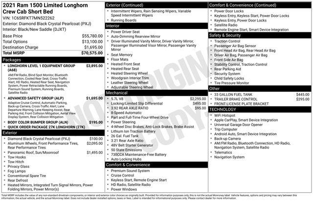 2021 Ram 1500 Limited Longhorn Crew Cab 4x4 5'7" Box
