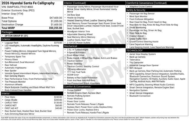 New 2026 Hyundai Santa Fe Calligraphy For Sale in Olive Branch, MS