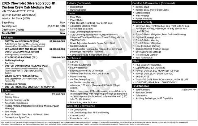 2026 Chevrolet Silverado 2500HD Crew Cab, Standard Bed, WT, 4WD