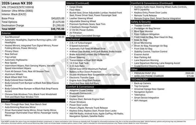 2026 Lexus NX 350 NX 350