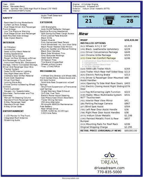 2024 Mercedes-Benz Sprinter 2500 High Roof 4-Cyl Diesel