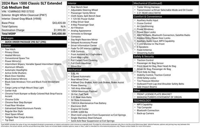2024 Ram 1500 Classic SLT Quad Cab 4x2 6'4" Box
