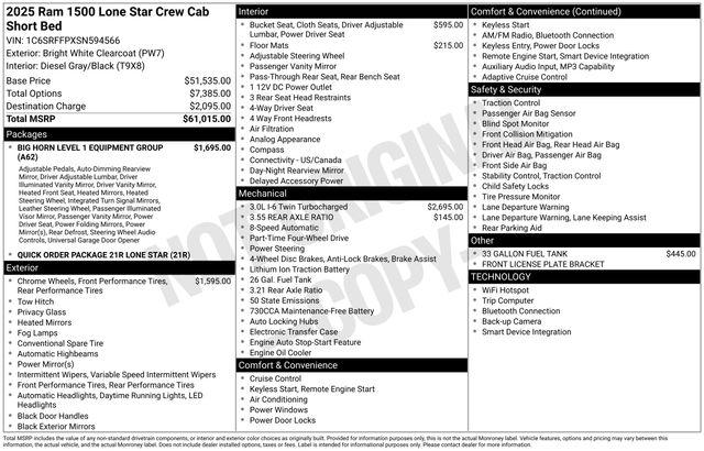 Used 2025 RAM 1500 Lone Star Crew Cab 4x4 57" Box For Sale in Olive Branch, MS