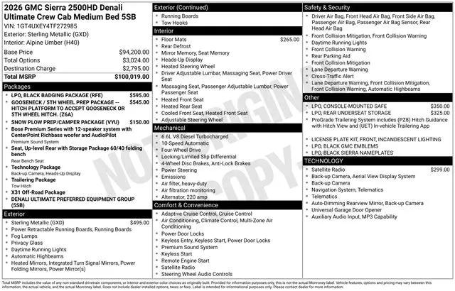 2026 GMC Sierra 2500HD Crew Cab, Standard Bed, Denali Ultimate, 4WD