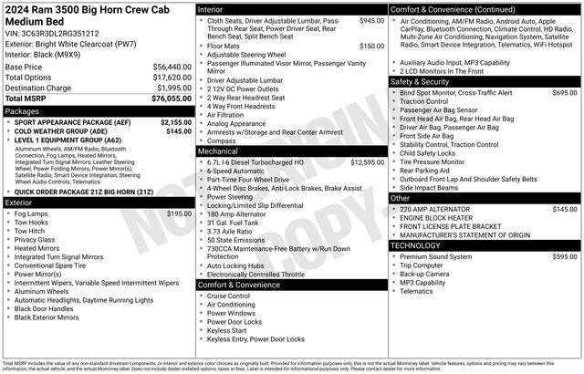 2024 Ram 3500 Big Horn Crew Cab 4x4 6'4" Box