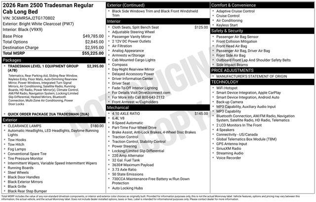 2026 Ram 2500 Tradesman Regular Cab 4x4 8' Box