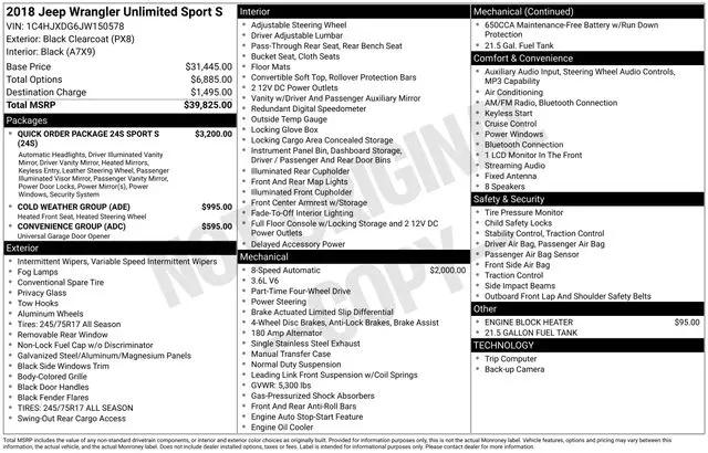 2018 Jeep Wrangler Unlimited Sport S 4x4