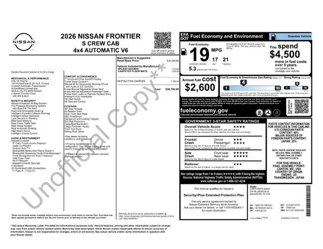 2026 Nissan Frontier Crew Cab S 4x4
