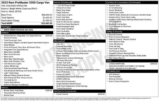 2023 Ram ProMaster 2500 Cargo Van High Roof 159" WB