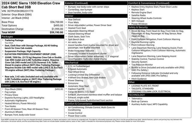 2024 GMC Sierra 1500 4WD Crew Cab Short Box Elevation with 3SB