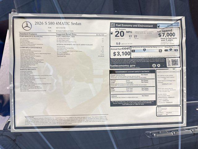 2026 Mercedes-Benz S 580 4MATIC