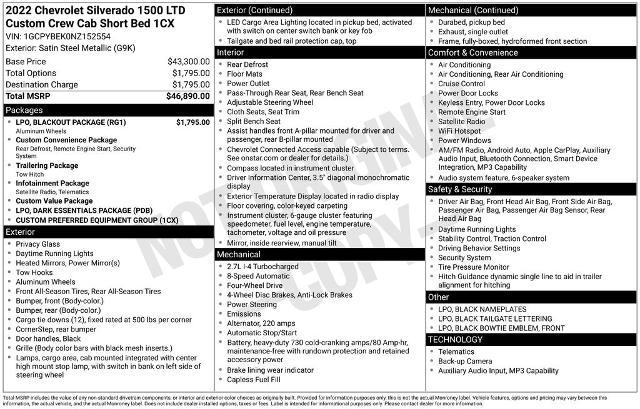2022 Chevrolet Silverado 1500 4WD Crew Cab Short Bed Custom