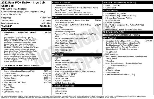 2022 Ram 1500 Big Horn Crew Cab 4x4 5'7" Box