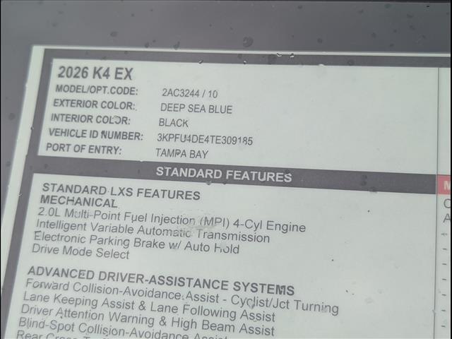 2026 Kia K4 EX