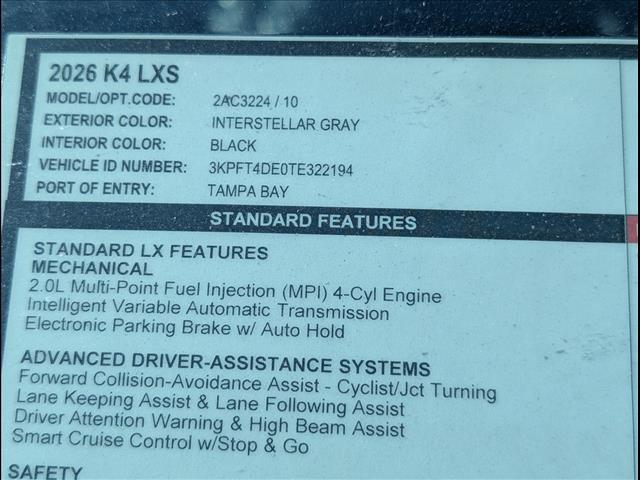 2026 Kia K4 LXS