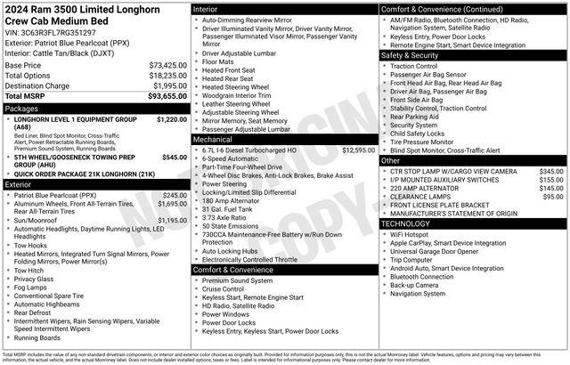 2024 Ram 3500 Limited Longhorn Crew Cab 4x4 6'4" Box
