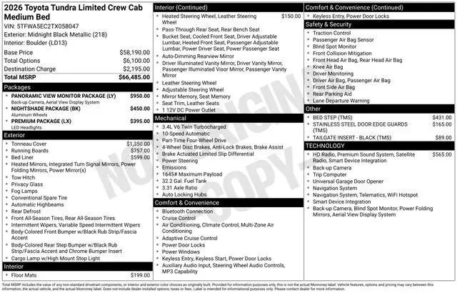2026 Toyota Tundra Limited CrewMax 6.5' Bed