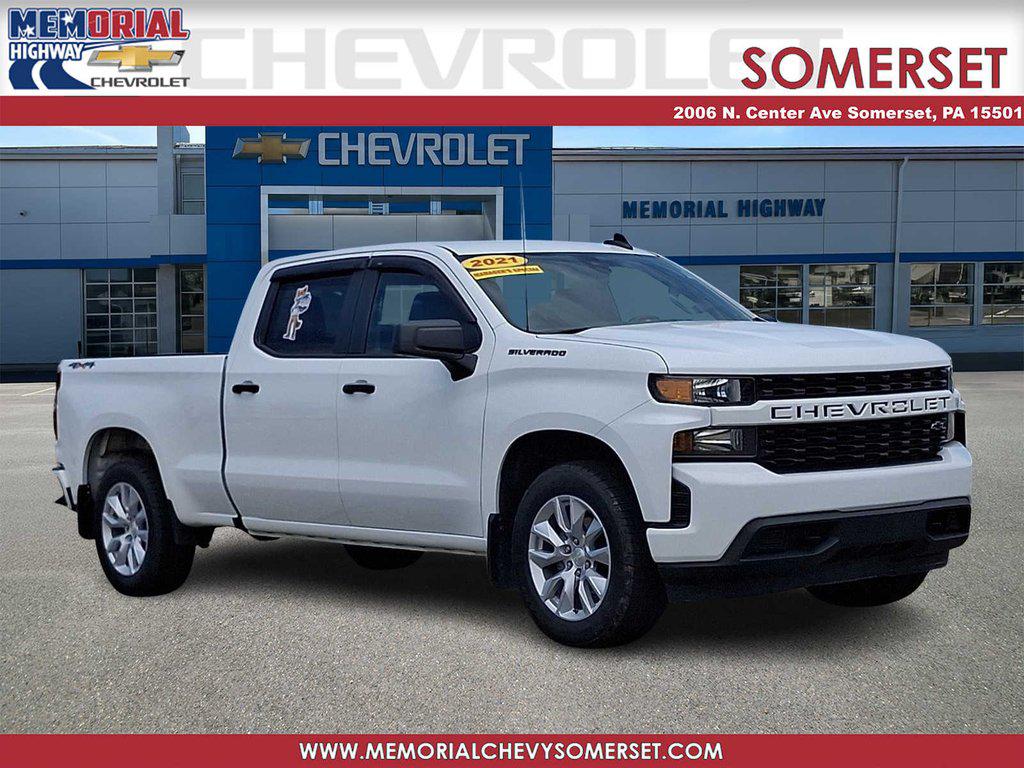 Summit White 2021 Chevrolet Silverado 1500 Custom Crew Cab 4WD Pickup Truck Four-Wheel Drive Automatic