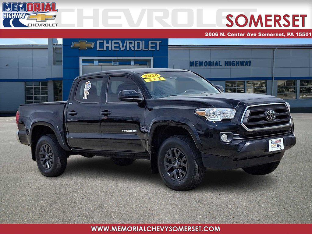 Midnight Black Metallic 2020 Toyota Tacoma SR5 V6 Double Cab 4WD Pickup Truck Four-Wheel Drive Manual
