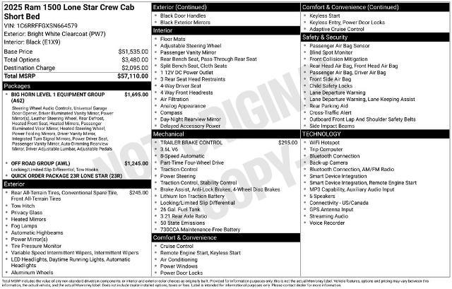 2025 Ram 1500 Lone Star Crew Cab 4x4 5'7" Box