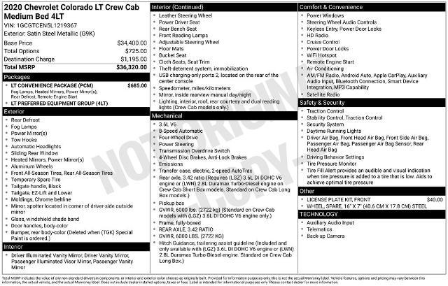 2020 Chevrolet Colorado 4WD Crew Cab Short Box LT