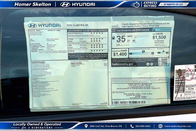 New 2026 Hyundai Elantra SE For Sale in Olive Branch, MS