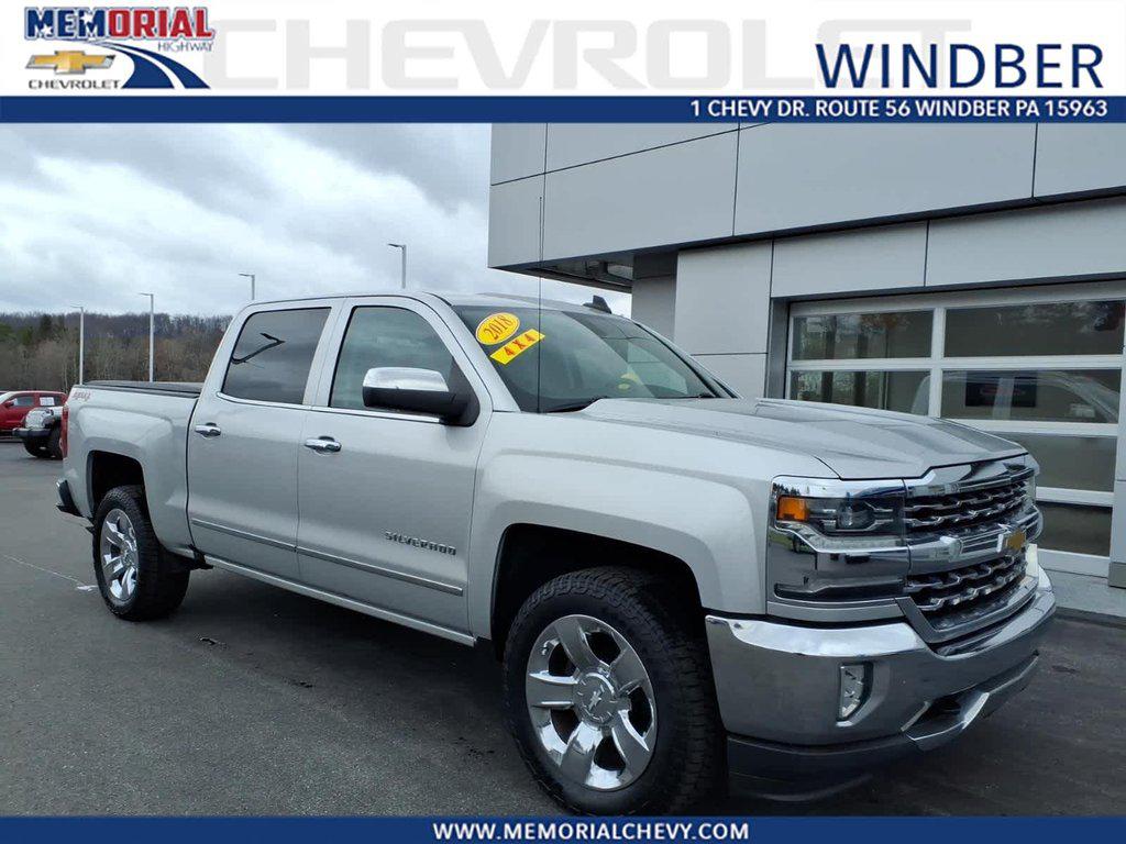 Silver Ice Metallic 2018 Chevrolet Silverado 1500 LTZ Crew Cab 4WD Pickup Truck Four-Wheel Drive Automatic