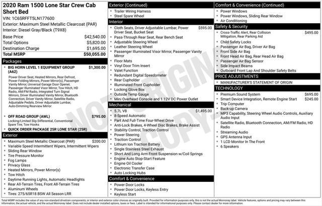 2020 Ram 1500 Lone Star Crew Cab 4x4 5'7" Box