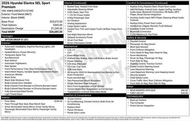 2026 Hyundai Elantra SEL Sport Premium