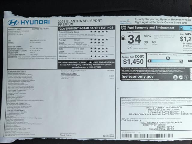 2026 Hyundai Elantra SEL Sport Premium