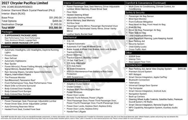 2027 Chrysler Pacifica Limited