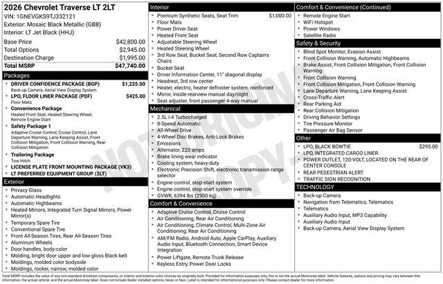 2026 Chevrolet Traverse AWD LT