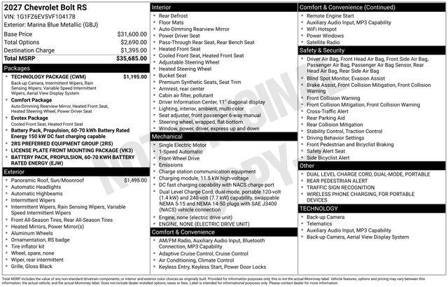 2027 Chevrolet Bolt RS FWD