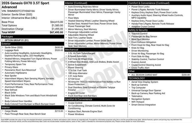 2026 Genesis GV70 3.5T Sport Advanced