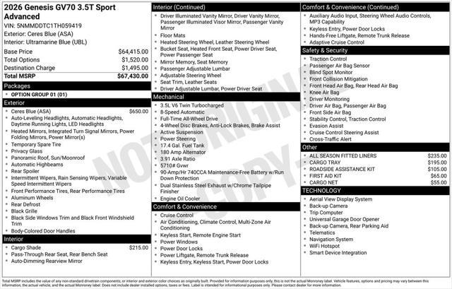 2026 Genesis GV70 3.5T Sport Advanced