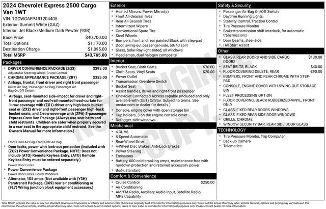 2024 Chevrolet Express Cargo Van RWD 2500 Regular Wheelbase WT