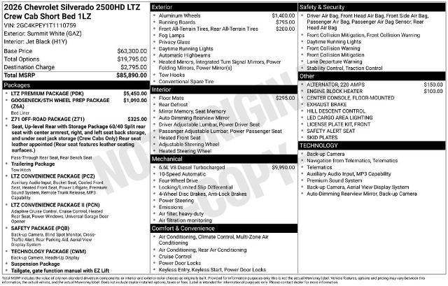 2026 Chevrolet Silverado 2500HD Crew Cab, Standard Bed, LTZ, 4WD