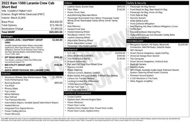 2022 Ram 1500 Laramie Crew Cab 4x4 57 Box