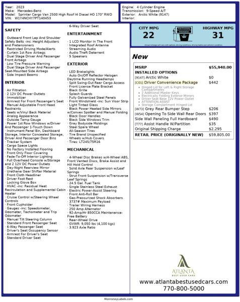 2023 Mercedes-Benz Sprinter 2500 High Roof 4-Cyl Diesel HO
