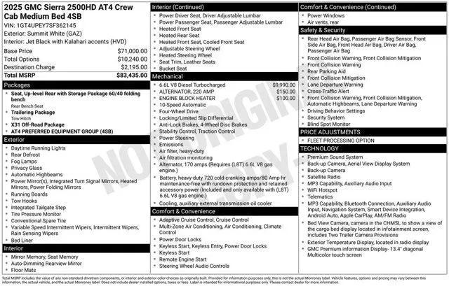 2025 GMC Sierra 2500HD 4WD Crew Cab Standard Bed AT4 for sale in D'Iberville, MS