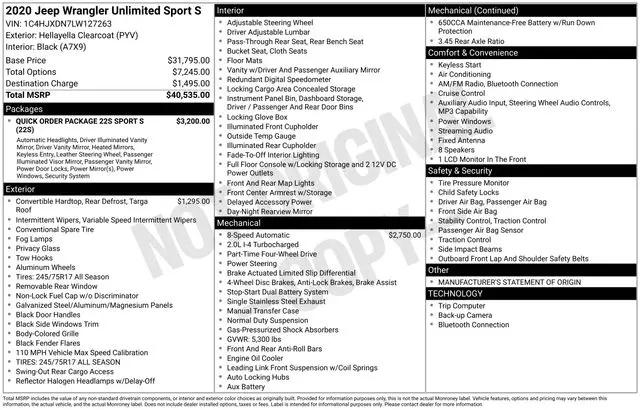 2020 Jeep Wrangler Sport S 4x4