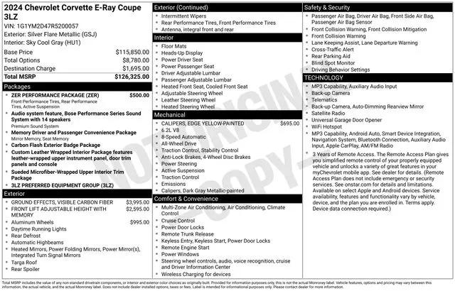 2024 Chevrolet Corvette E-Ray RWD Coupe 3LZ
