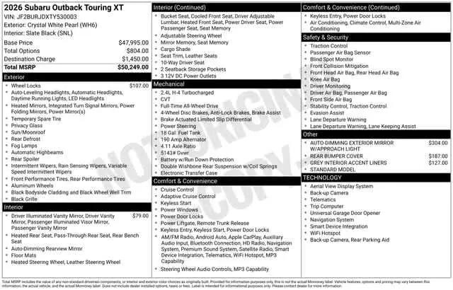 2026 Subaru Outback Touring XT