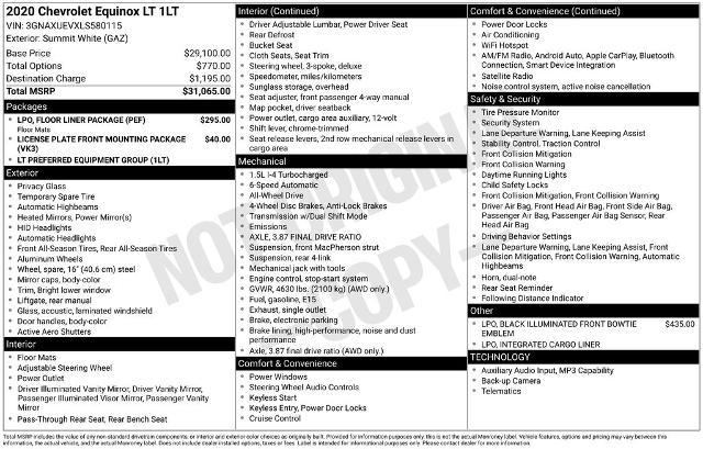 2020 Chevrolet Equinox AWD LT 1.5L Turbo