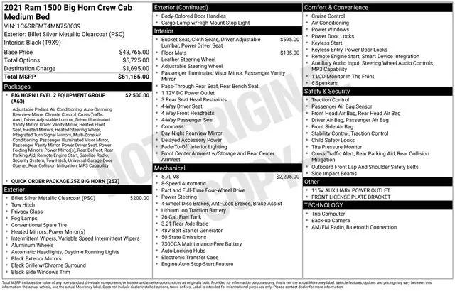 2021 Ram 1500 Big Horn Crew Cab 4x4 6'4" Box