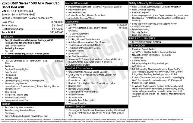 2026 GMC Sierra 1500 Crew Cab, Short Bed, AT4, 4WD