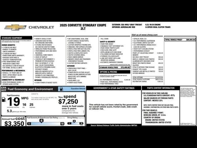 2025 Chevrolet Corvette Stingray RWD Coupe 2LT